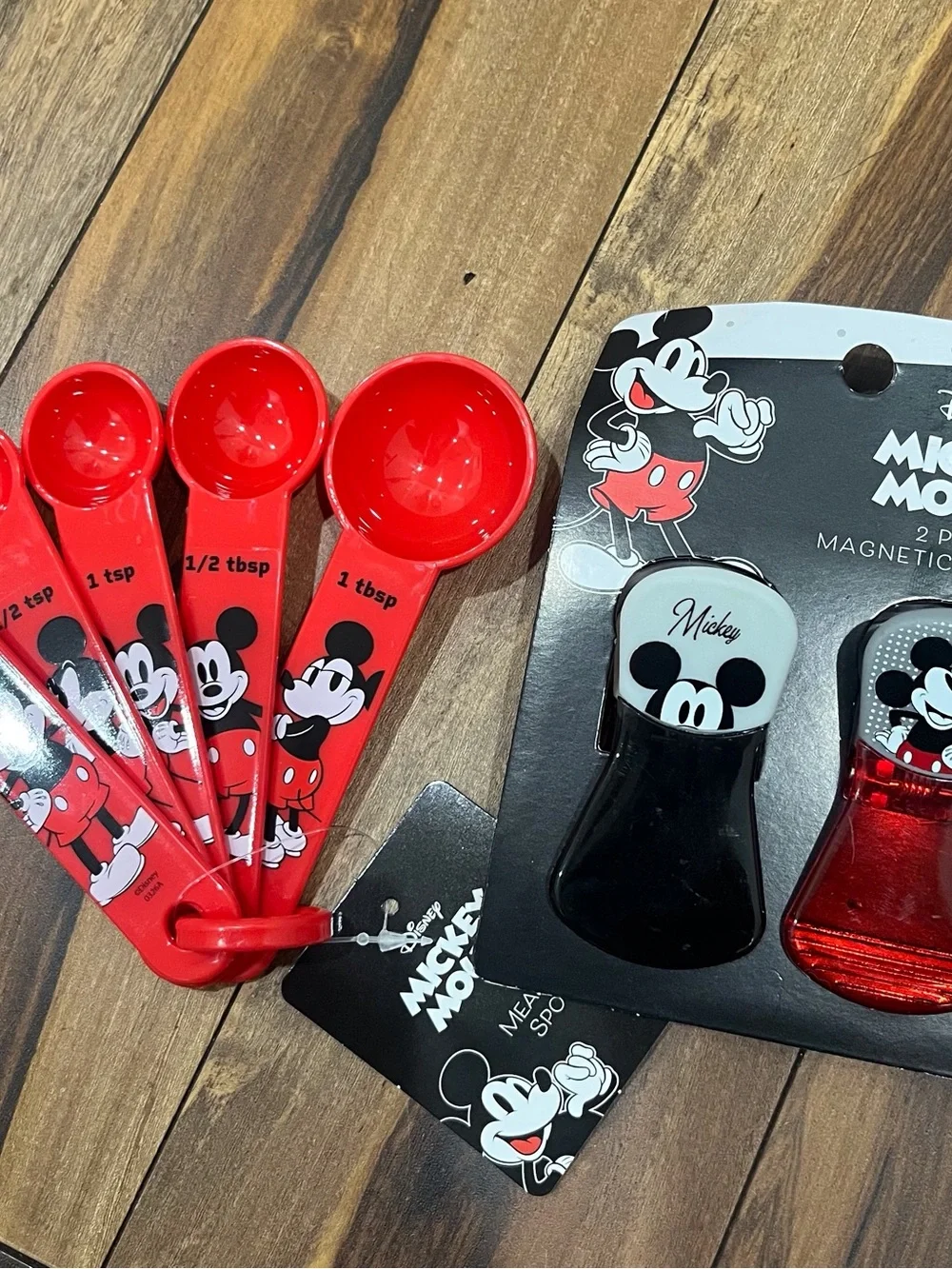Disney Mickey Mouse Kids Magnetic Bag Clips & Measuring Spoons Set - Red & Black